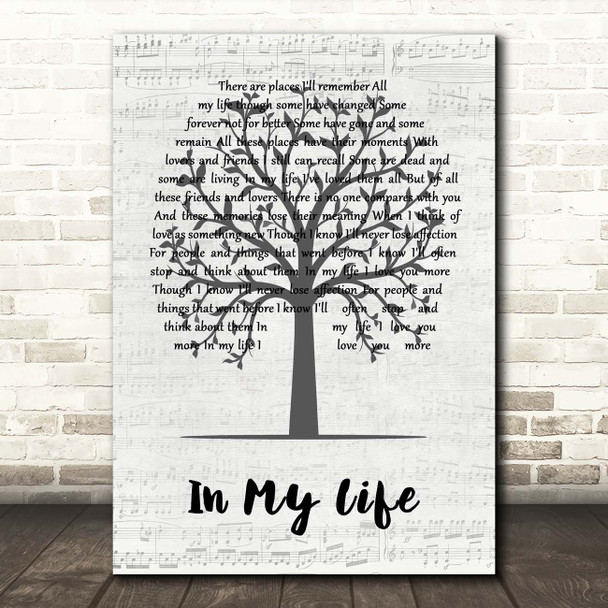 The Beatles In My Life Music Script Tree Song Lyric Print