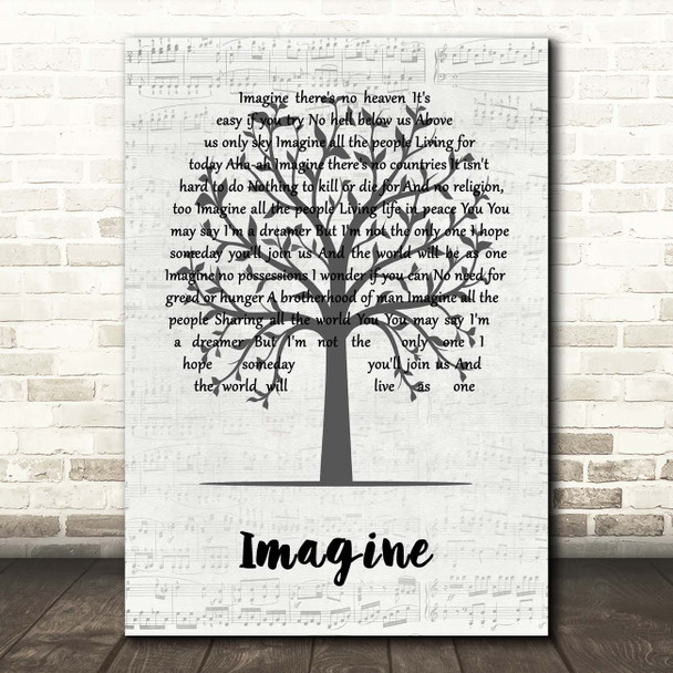 John Lennon Imagine Music Script Tree Song Lyric Print