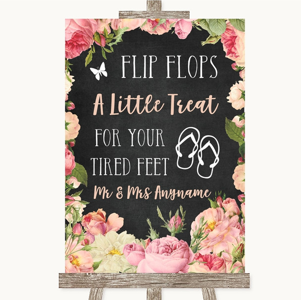 Chalkboard Style Pink Roses Flip Flops Dancing Shoes Personalized Wedding Sign