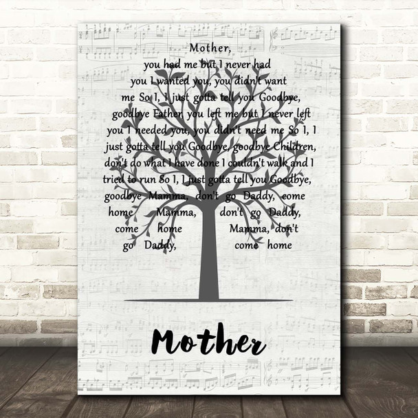 John Lennon Mother Music Script Tree Song Lyric Print