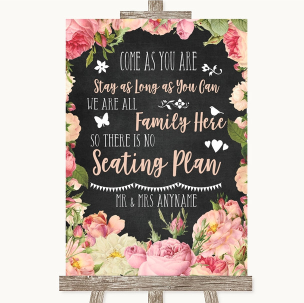 Chalkboard Style Pink Roses All Family No Seating Plan Personalized Wedding Sign