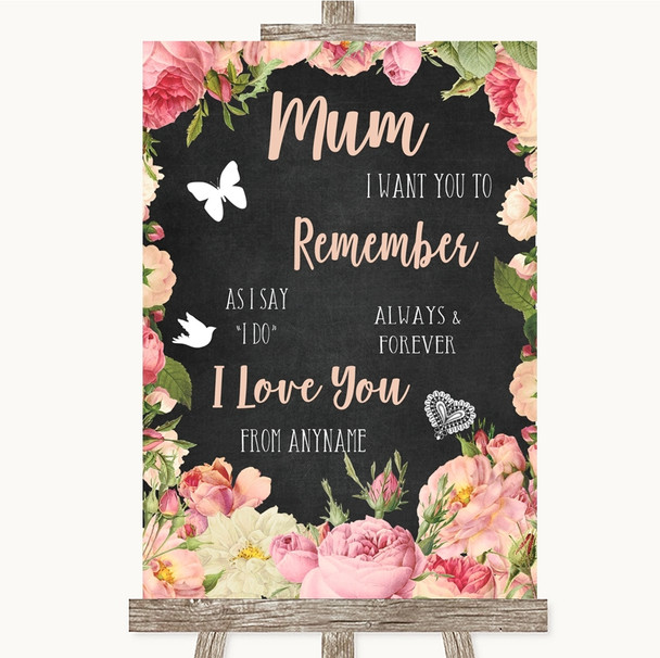 Chalkboard Style Pink Roses I Love You Message For Mum Personalized Wedding Sign
