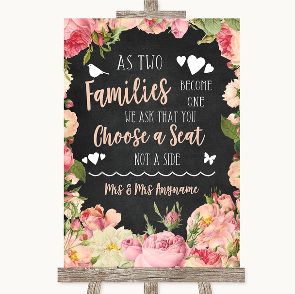 Chalkboard Style Pink Roses As Families Become One Seating Plan Wedding Sign