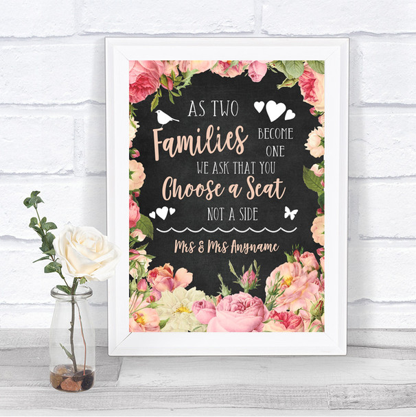 Chalkboard Style Pink Roses As Families Become One Seating Plan Wedding Sign