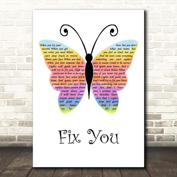 Coldplay Fix You Rainbow Butterfly Song Lyric Print