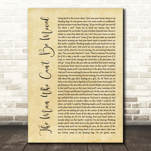 The Script The Man Who Can't Be Moved Rustic Script Song Lyric Print