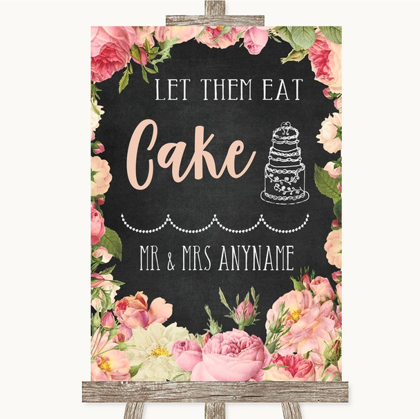 Chalkboard Style Pink Roses Let Them Eat Cake Personalized Wedding Sign