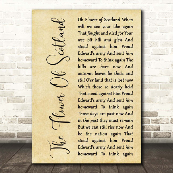 The Corries The Flower Of Scotland Rustic Script Song Lyric Print