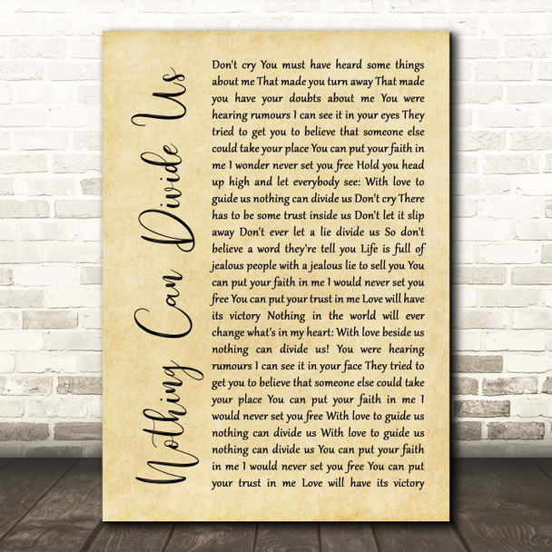 Jason Donovan Nothing Can Divide Us Rustic Script Song Lyric Print