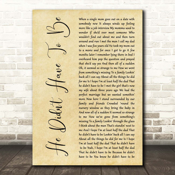 Brad Paisley He Didn't Have To Be Rustic Script Song Lyric Print