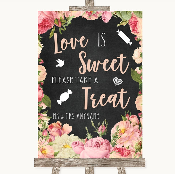 Chalkboard Style Pink Roses Love Is Sweet Take A Treat Candy Buffet Wedding Sign