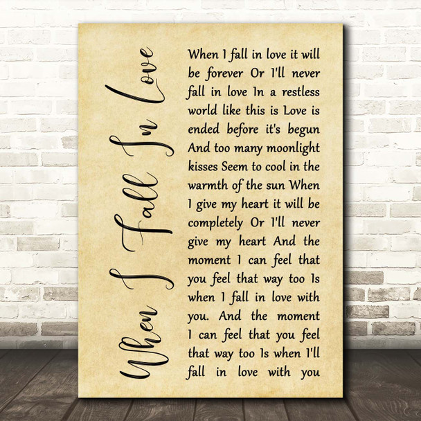 Nat King Cole When I Fall In Love Rustic Script Song Lyric Print
