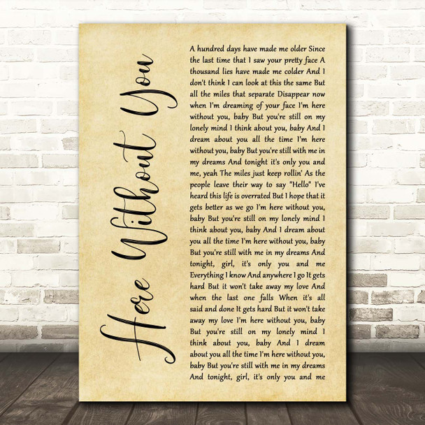 3 Doors Down Here Without You Rustic Script Song Lyric Print