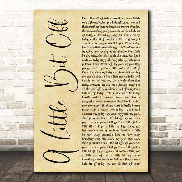 Five Finger Death Punch A Little Bit Off Rustic Script Song Lyric Print