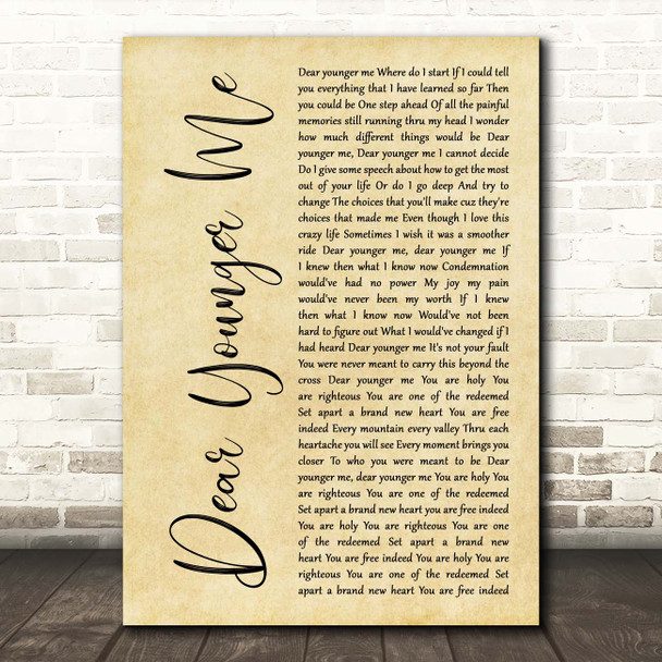 MercyMe Dear Younger Me Rustic Script Song Lyric Print