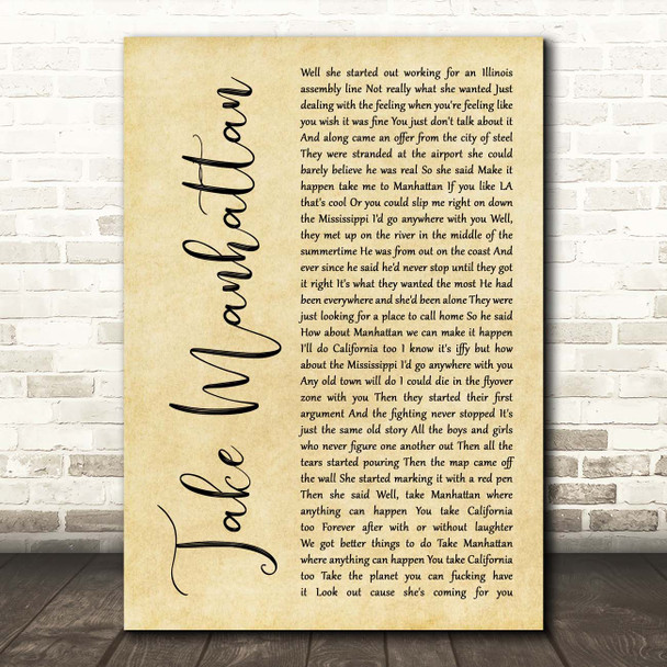 Soul Asylum Take Manhattan Rustic Script Song Lyric Print