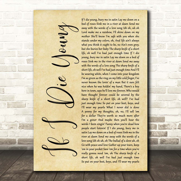 The Band Perry If I Die Young Rustic Script Song Lyric Print