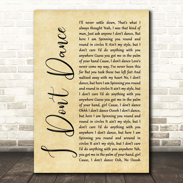 Lee Brice I Don't Dance Rustic Script Song Lyric Print