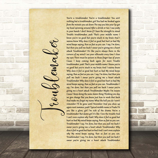 Olly Murs Troublemaker Rustic Script Song Lyric Print