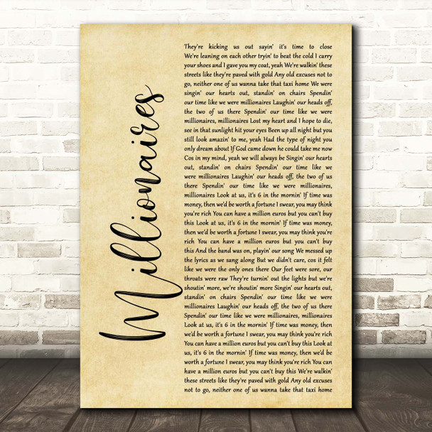 The Script Millionaires Rustic Script Song Lyric Print The Script Millionaires Rustic Script Song Lyric Print
