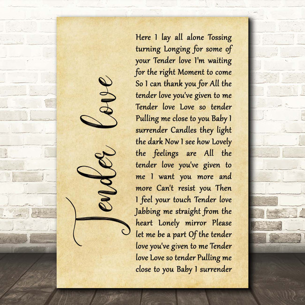 Kenny Thomas Tender love Rustic Script Song Lyric Print