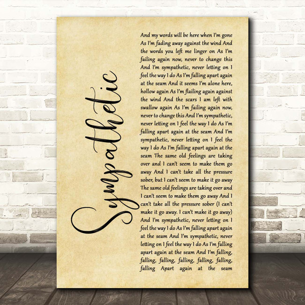 Seether Sympathetic Rustic Script Song Lyric Print