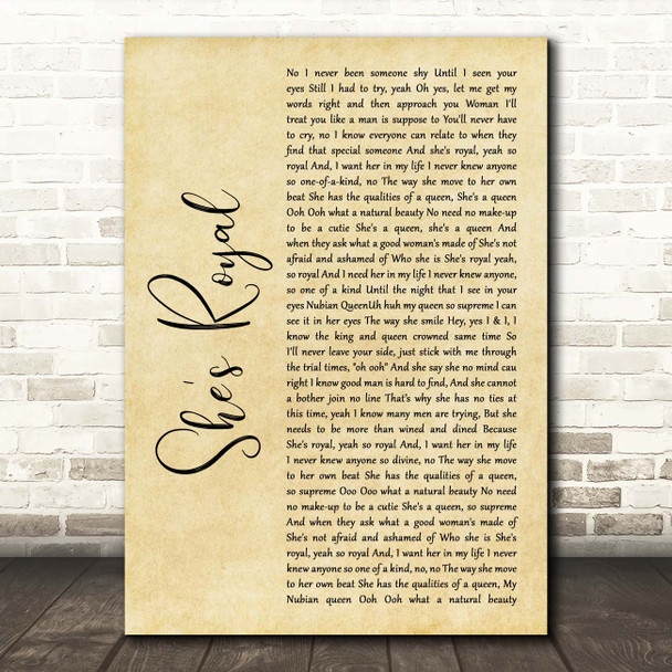 Tarrus Riley She's Royal Rustic Script Song Lyric Print