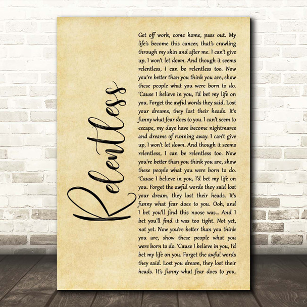 Audrye Sessions Relentless Rustic Script Song Lyric Print