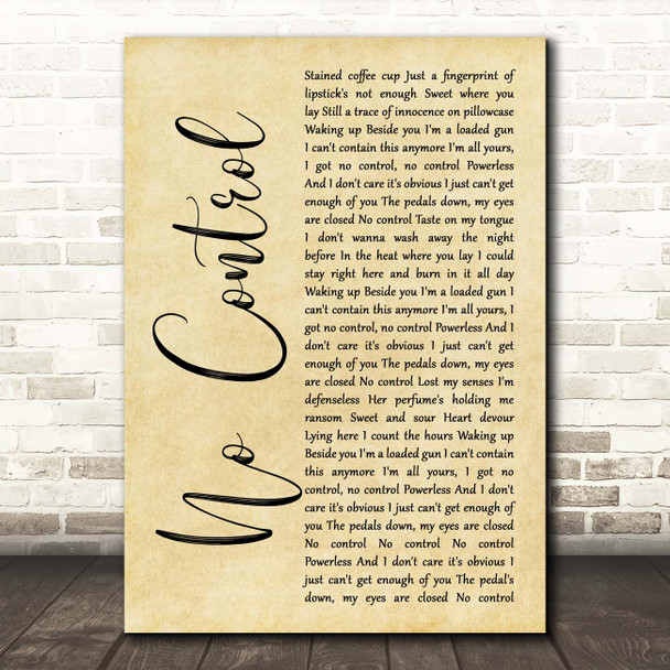 One Direction No Control Rustic Script Song Lyric Print