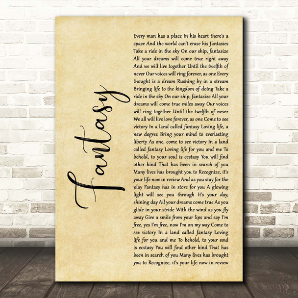 Earth, Wind And Fire Fantasy Rustic Script Song Lyric Print
