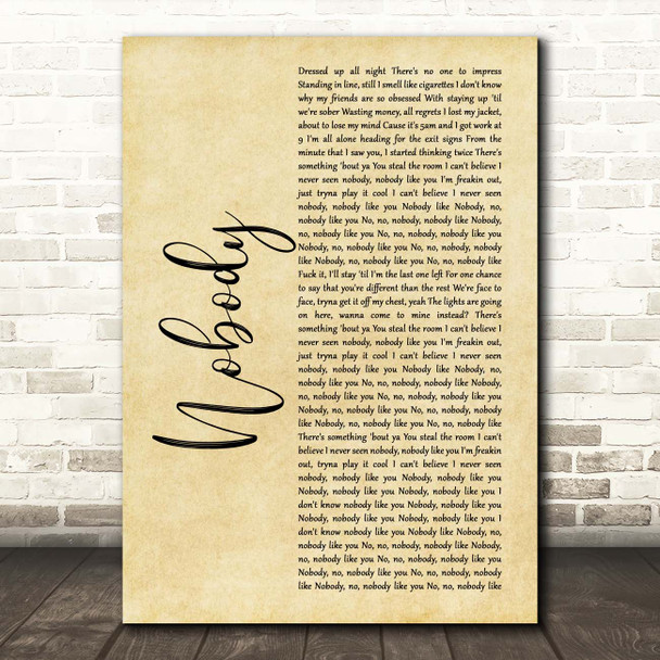 Martin Jensen & James Arthur Nobody Rustic Script Song Lyric Print