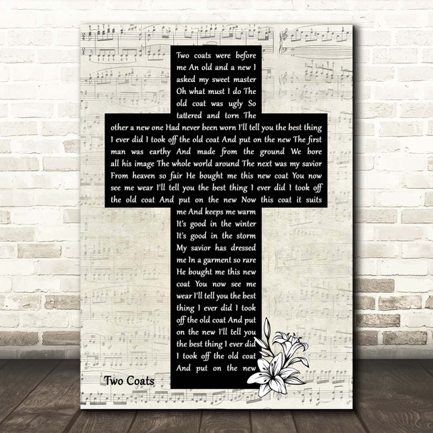 Morris Brothers Gospel Bluegrass Two Coats Music Script Christian Memorial Cross Song Lyric Print