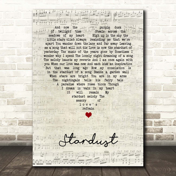 Nat King Cole Stardust Script Heart Song Lyric Print