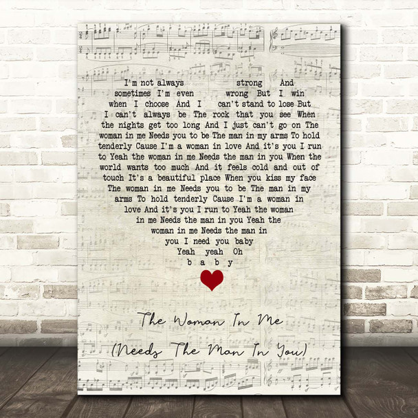 Shania Twain The Woman In Me (Needs The Man In You) Script Heart Song Lyric Print