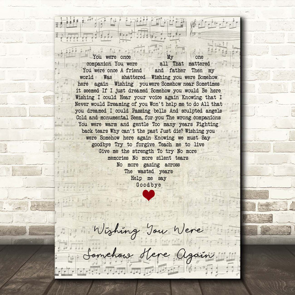 The Phantom of the Opera Wishing You Were Somehow Here Again Script Heart Song Lyric Print