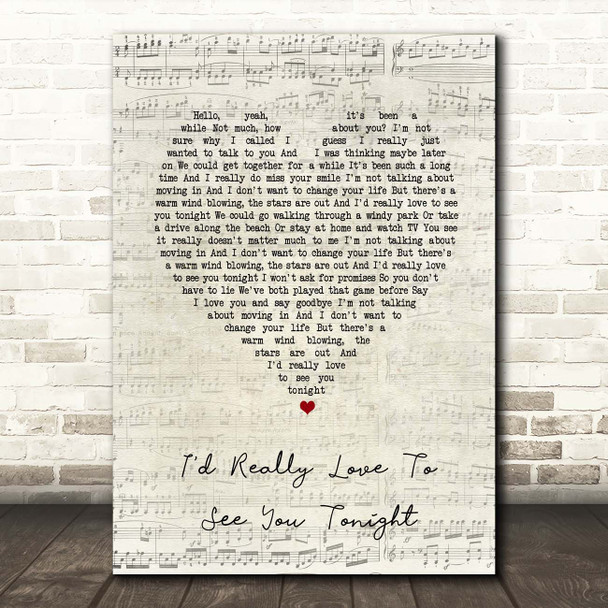 England Dan & John Ford Coley I'd Really Love To See You Tonight Script Heart Song Lyric Print