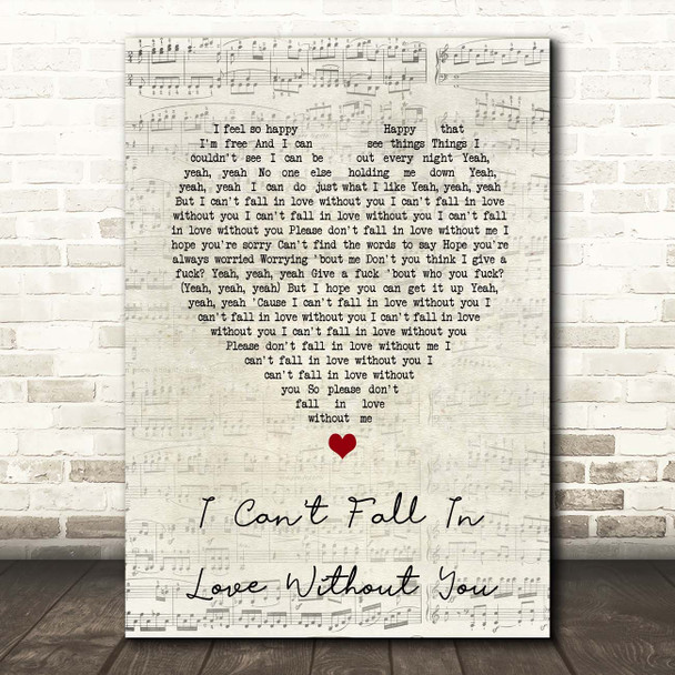 Zara Larsson I Can't Fall In Love Without You Script Heart Song Lyric Print