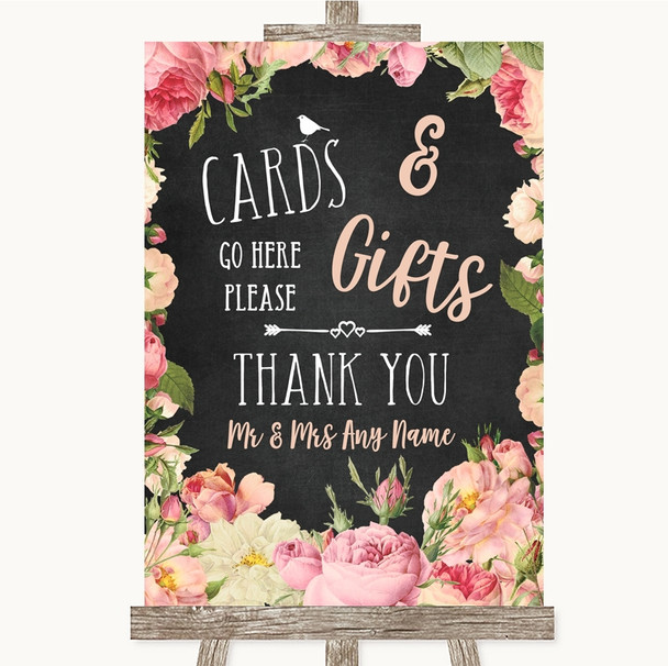 Chalkboard Style Pink Roses Cards & Gifts Table Personalized Wedding Sign