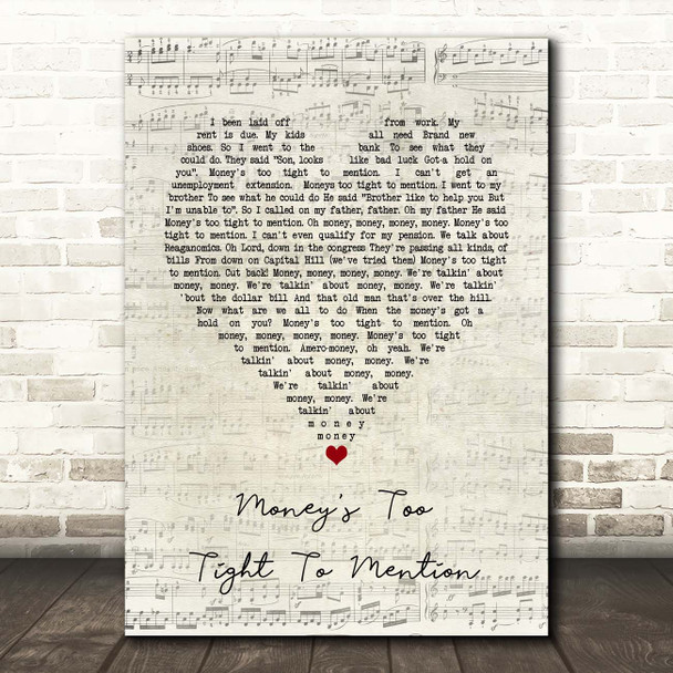 Simply Red Money's Too Tight To Mention Script Heart Song Lyric Print