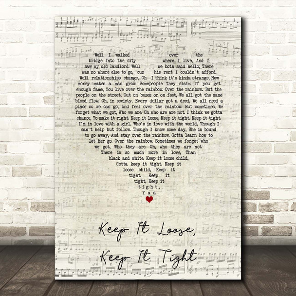 Amos Lee Keep It Loose, Keep It Tight Script Heart Song Lyric Print