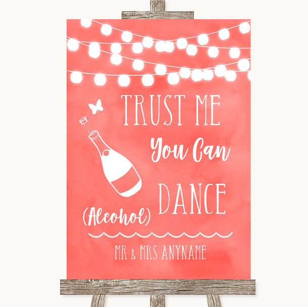 Coral Watercolour Lights Alcohol Says You Can Dance Personalized Wedding Sign