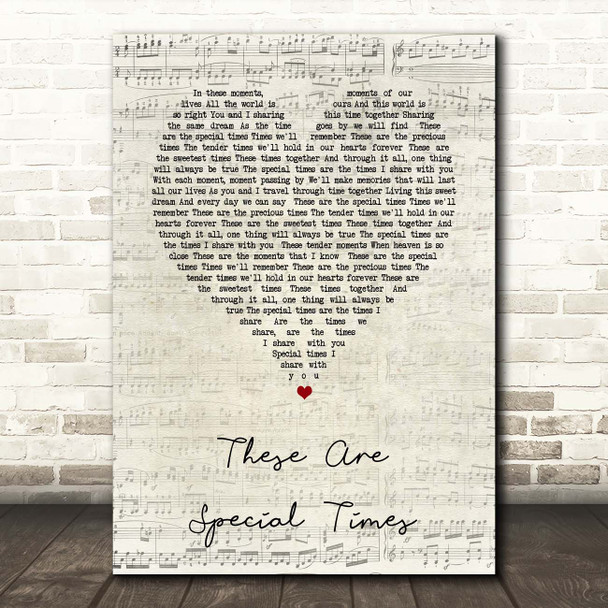 Celine Dion These Are Special Times Script Heart Song Lyric Print