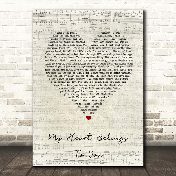 Jim Brickman My Heart Belongs to You Script Heart Song Lyric Print