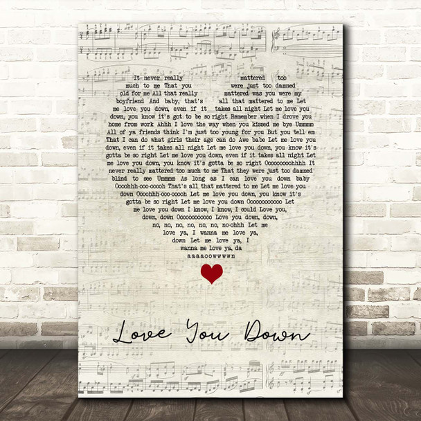 INOJ L Y D (Love You Down) Script Heart Song Lyric Print