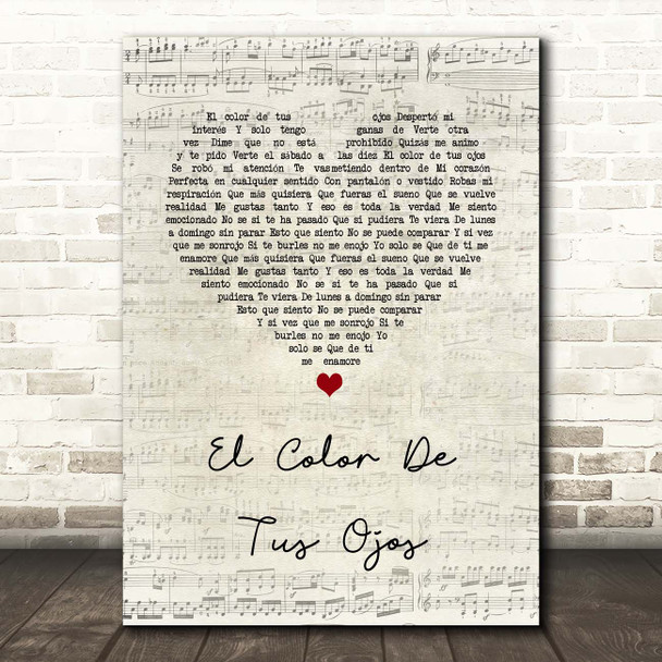 Banda MS El Color De Tus Ojos Script Heart Song Lyric Print