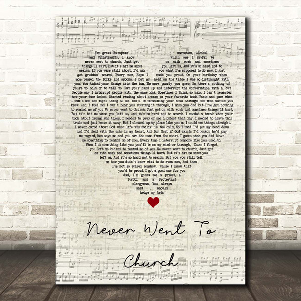 The Streets Never Went To Church Script Heart Song Lyric Print