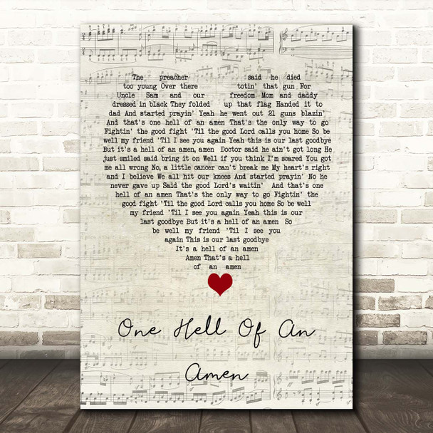 Brantley Gilbert One Hell Of An Amen Script Heart Song Lyric Print