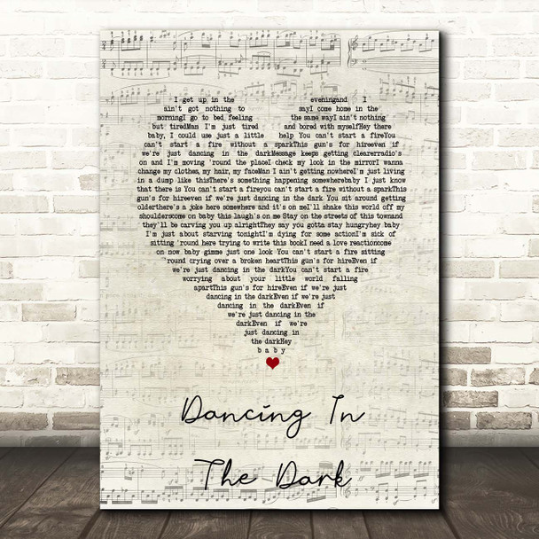 Bruce Springsteen Dancing In The Dark Script Heart Song Lyric Print