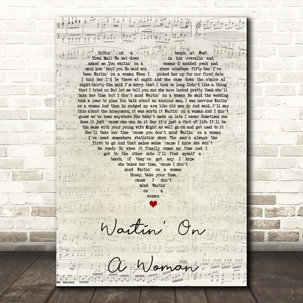 Brad Paisley Waitin' On A Woman Script Heart Song Lyric Print
