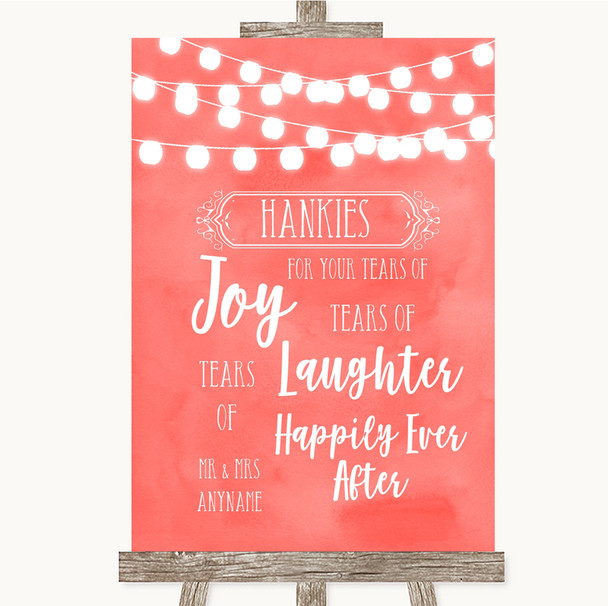 Coral Watercolour Lights Hankies And Tissues Personalized Wedding Sign